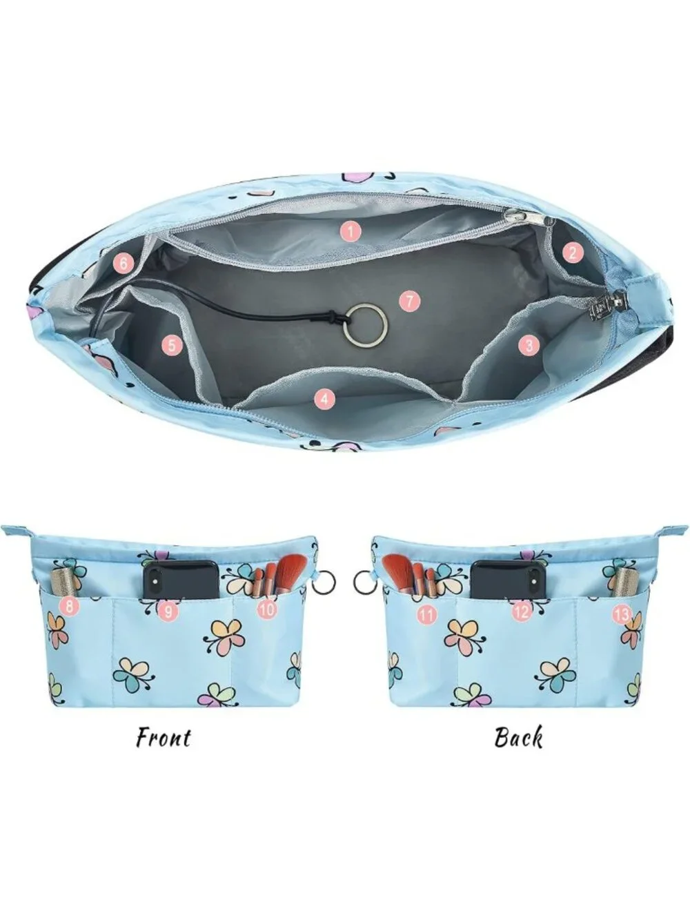 Premium Nylon Purse Organizer Tote - Bag Insert with 13 Pockets & 5 Sizes